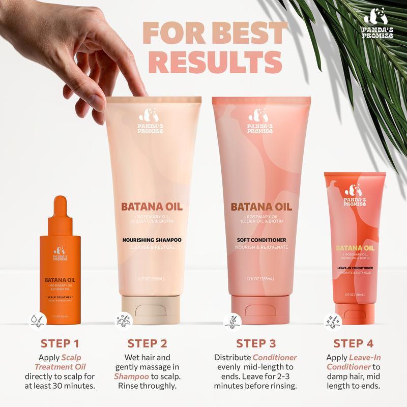 Batana Oil Shampoo & Conditioner – Cleanses Scalp, Boosts Hair Growth & Strengthens Roots – with Rosemary, Biotin & Jojoba – 12 Fl Oz Duo by Panda’S Promise