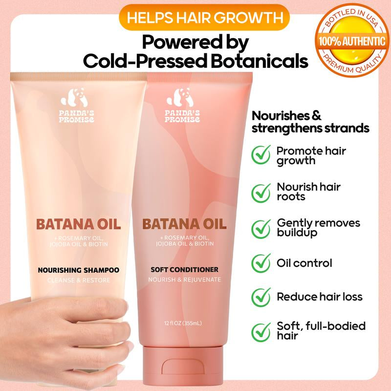 Batana Oil Shampoo & Conditioner – Cleanses Scalp, Boosts Hair Growth & Strengthens Roots – with Rosemary, Biotin & Jojoba – 12 Fl Oz Duo by Panda’S Promise
